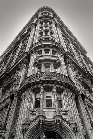 Magnificent architectural ornaments on a building's facade in the heart of Midtown Manhattan